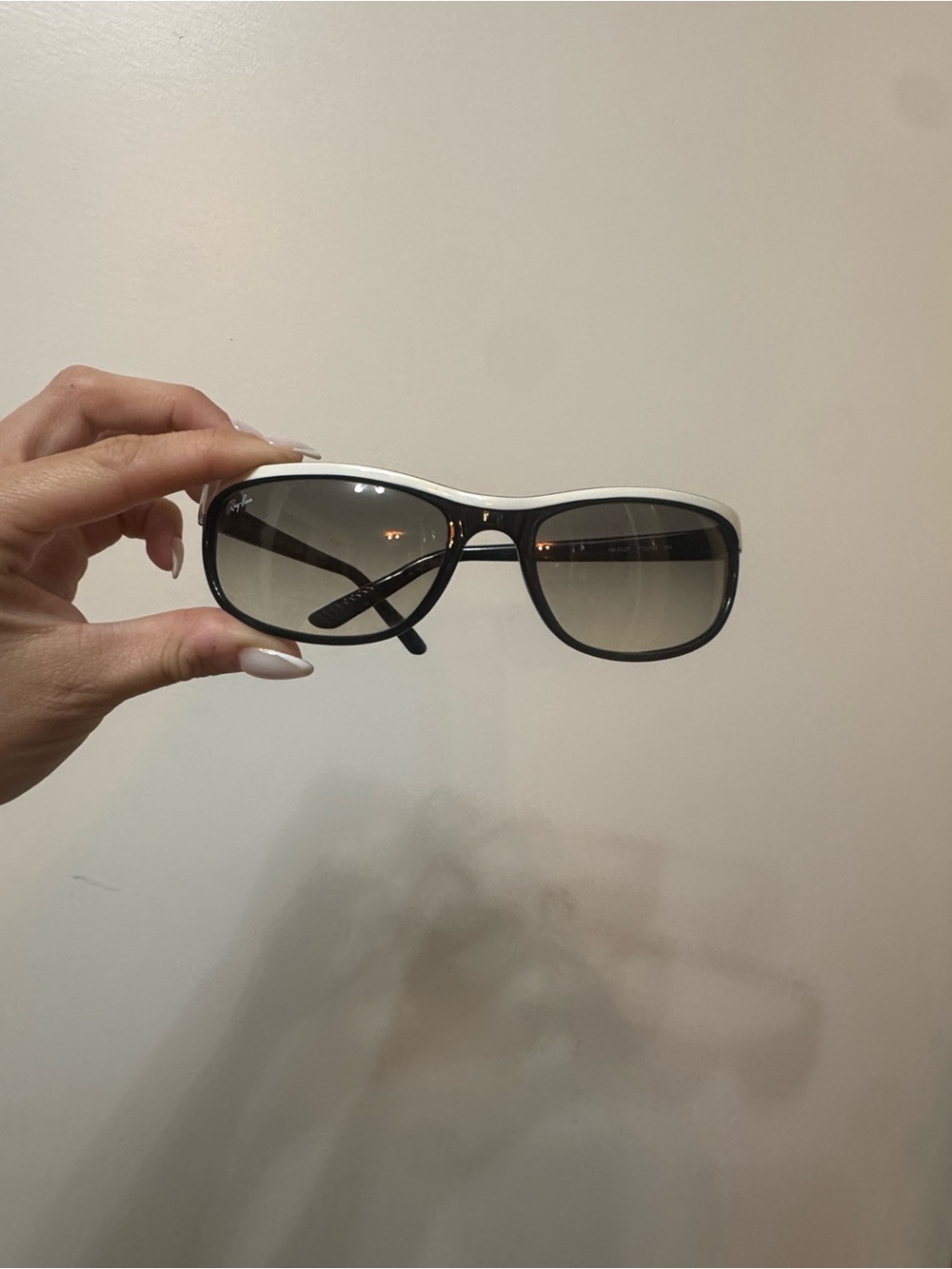 Ray-Ban Black Frames with White Trim Gradient Lens Sunglasses rb2027 770/32